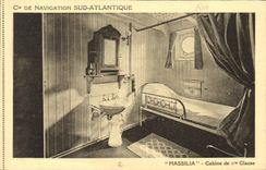 CPA Bateau Cie de Navigation Sud Atlantique Massilia Cabine de 1ere classe 