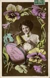Vintage Postcard Bell Woman Flowers