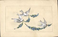 Vintage Postcard Fantasy Flowers Doves (toilée chart)