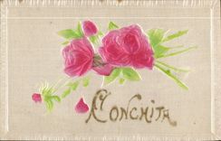 CPA Fantaisie Fleurs Conchita (carte toilée) 