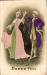 Vintage Postcard Fantaisie Woman Dances (decoration in fabric relief)