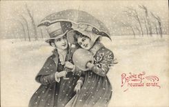 CPA Fantaisie Illustrateur Femme Bonne annee 