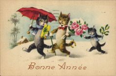 CPA Fantaisie Illustrateur Chat Chats Chaton Bonne annee 