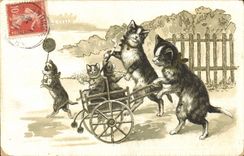 Vintage Postcard Fantasy Illustrator Cat cats