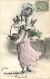 Vintage Postcard Fantasy Merry Woman year