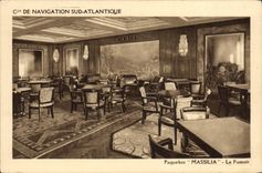 CPA Bateau Paquebot Massilia Le fumoir Cie de Navigation Sud Atlantique 
