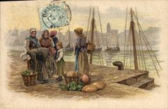 Vintage Postcard Fantaisie Illustrator Fishes Sinning Boats