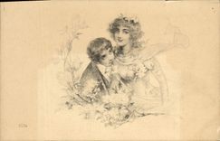 CPA Fantaisie Illustrateur Femme Enfant 