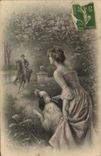 Vintage Postcard Fantasy Woman Dog Horse