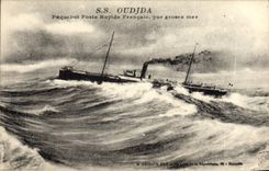 Vintage Postcard Bateau Steamer Posts Fast French by heavy sea SS Oudjda