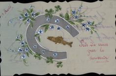 Vintage Postcard Fantaisie Flowers Horseshoe Poisson (transparent chart)
