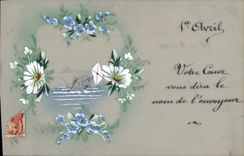 Vintage Postcard Fantasy Flowers April 1st Poisson (transparent chart)