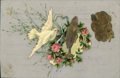 Vintage Postcard Fantasy Flowers Poisson Dove (transparent chart)