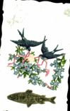 Vintage Postcard Fantasy Flowers Poisson Swallows