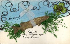 Vintage Postcard Fantasy Flowers Poisson Clover