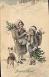 CPA Fantaisie Enfants Chien Noel 