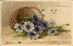 Vintage Postcard Fantasy Illustrator Flowers Butterfly