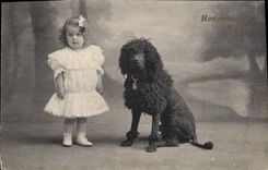 Vintage Postcard Dog Dogs Child Poodle