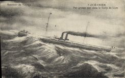 Vintage Postcard Boat Oceanian Steamer by heavy sea in the Gulf of lion