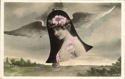 Vintage Postcard Cloche Woman Travels of bells
