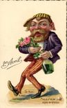 Vintage Postcard Fantasy Flowers Man April 1st