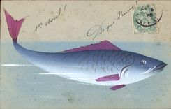 Vintage Postcard Fantasy Flowers Poisson (drawing has the hand)