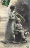 CPA Fantaisie Paques Poisson Femme Enfant 1er Avril 