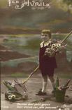 CPA Fantaisie Paques Poisson Enfant 1er Avril 