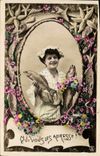 CPA Fantaisie Paques Poisson Femme 