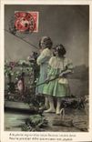 CPA Fantaisie Paques Poisson Enfants 1er Avril Peche 