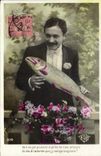 CPA Fantaisie Paques Poisson Homme 