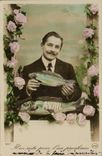 CPA Fantaisie Paques Poisson Homme 