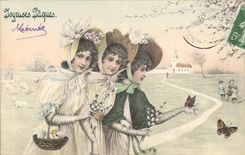 Vintage Postcard Fantasy Women Easter Butterfly