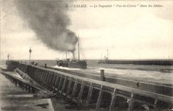 Vintage Postcard Boat Steamer Pas-de-Calais in the piers