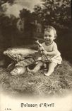 CPA Fantaisie Paques Poisson Enfant Bebe 