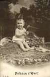 CPA Fantaisie Paques Poisson Enfant Bebe 