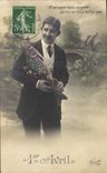 CPA Fantaisie Paques Poisson Homme 1er Avril 