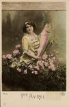 CPA Fantaisie Paques Poisson Femme 1er Avril 
