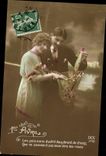 CPA Fantaisie Paques Poisson Femme 1er Avril 