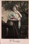 CPA Fantaisie Paques Poisson Femme 