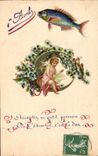 Vintage Postcard Fantasy Easter Poisson Angel