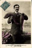 CPA Fantaisie Paques Poisson Homme 1er Avril 