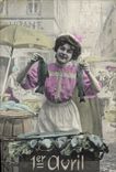 CPA Fantaisie Paques Poisson Femme 1er Avril 