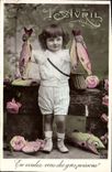 CPA Fantaisie Paques Poisson Enfant 1er Avril 
