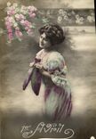 CPA Fantaisie Paques Poisson Femme 1er Avril 