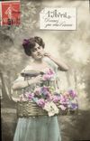 CPA Fantaisie Paques Poisson Femme 1er Avril 
