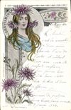 Vintage Postcard Fantasy Illustrator Woman Chrysanthemum