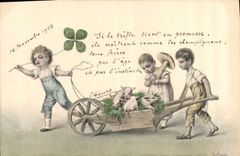 Vintage Postcard Fantasy Illustrator Children Pig Pig Mushroom