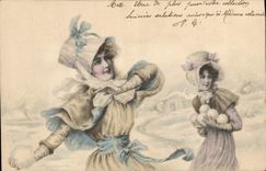 Vintage Postcard Fantasy Illustrator Women Snowballs