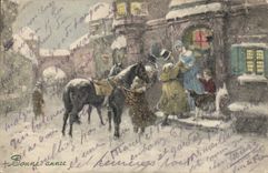 Vintage Postcard Fantasy Illustrator Woman Horse Happy new year